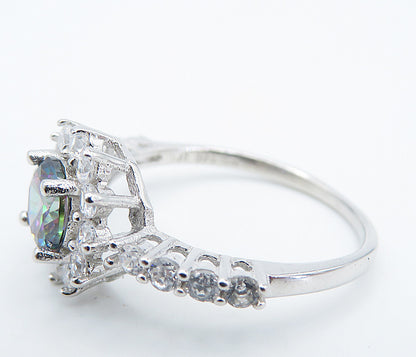 925 Sterling Silver Mystic Topaz Solitaire With Accents Ring Sz 7 RG8588