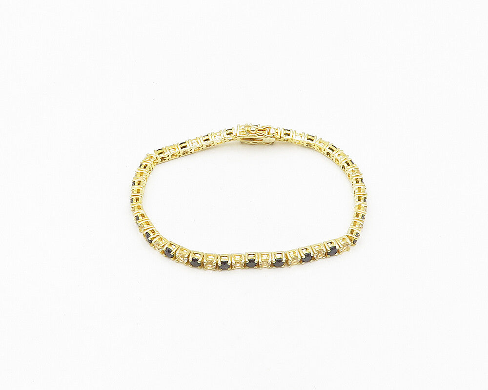 925 Sterling Silver  Shiny Sapphire & Topaz Gold Plated Chain Bracelet  BT7589