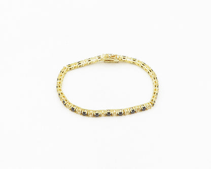 925 Sterling Silver  Shiny Sapphire & Topaz Gold Plated Chain Bracelet  BT7589