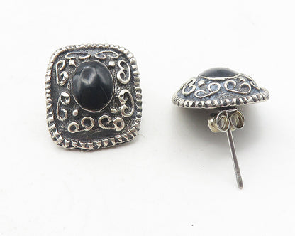 925 Sterling Silver  Vintage Black Onyx Swirl Pattern Drop Earrings  EG6091