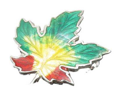 925 Sterling Silver  Vintage Enamel Coated Autumn Leaf Brooch Pin  BP4247