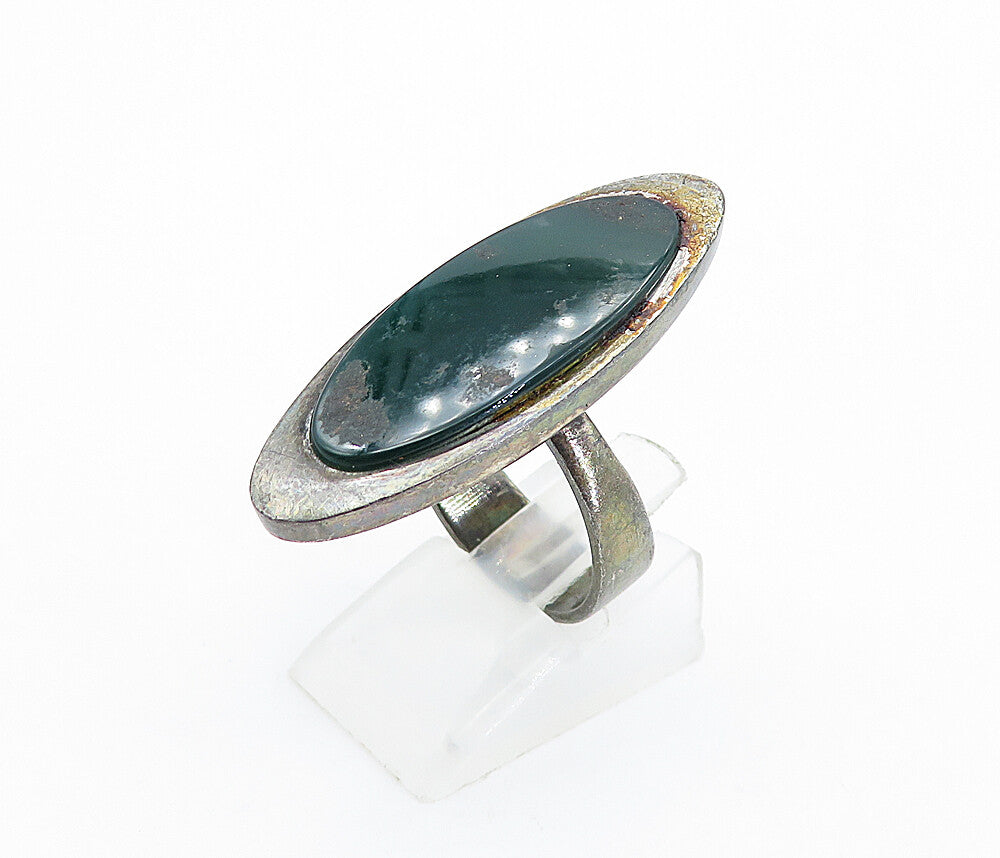 925 Sterling Silver  Vintage Green Onyx Oblong Cocktail Ring Sz 8  RG4259