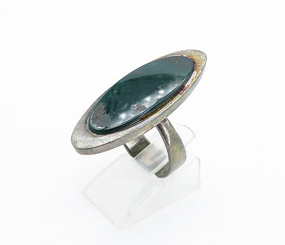925 Sterling Silver  Vintage Green Onyx Oblong Cocktail Ring Sz 8  RG4259
