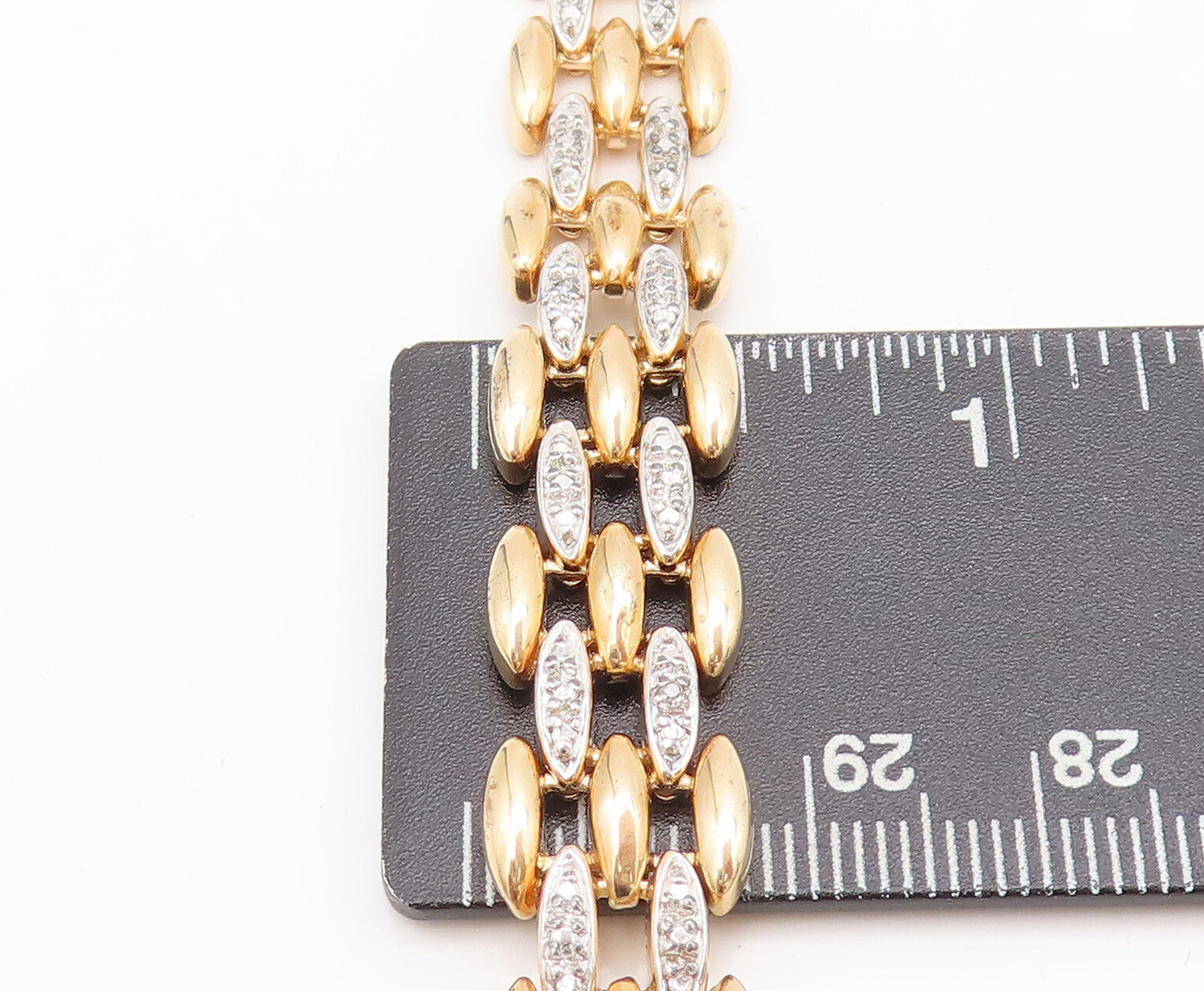925 Sterling Silver Vintage Bracelet Gold Plated Oval Bead Real Diamonds BT10251