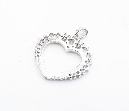 925 Sterling Silver  Vintage Cubic Zirconia Mom Love Heart Pendant  PT3990