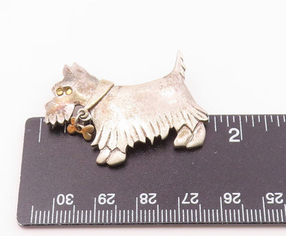 925 Sterling Silver  Vintage Two Tone Dog Animal Motif Brooch Pin  BP9290