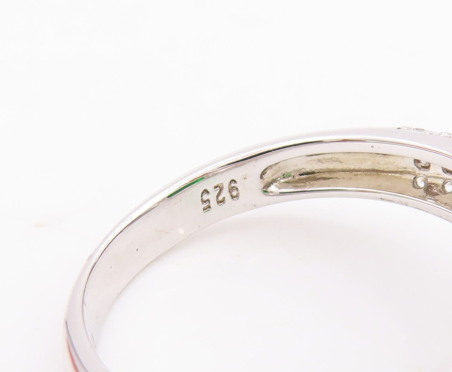 925 Sterling Silver Vintage Ring Rectangle Cut Peridot Triangle CZ Sz 7  RG29020