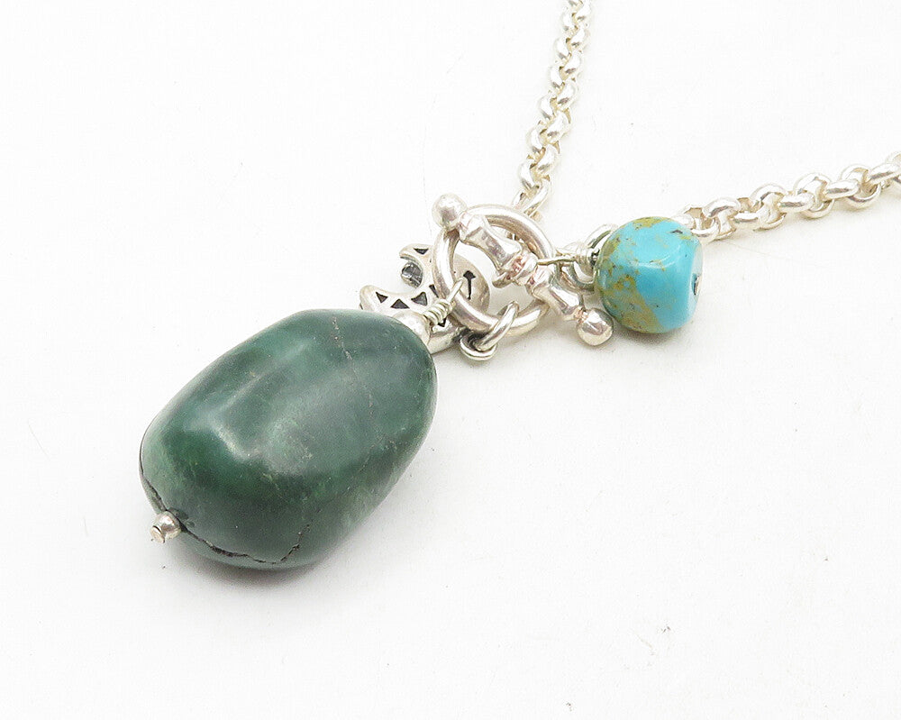 SHUBE 925 Sterling Silver  Vintage Jasper & Turquoise Chain Necklace  NE1978