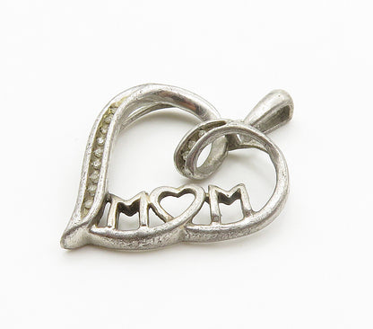 925 Sterling Silver  Vintage Genuine Diamonds Mom Love Heart Pendant  PT12438