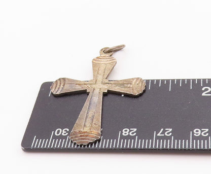 925 Sterling Silver Vintage Pendant Grooved Religious Cross  PT24387
