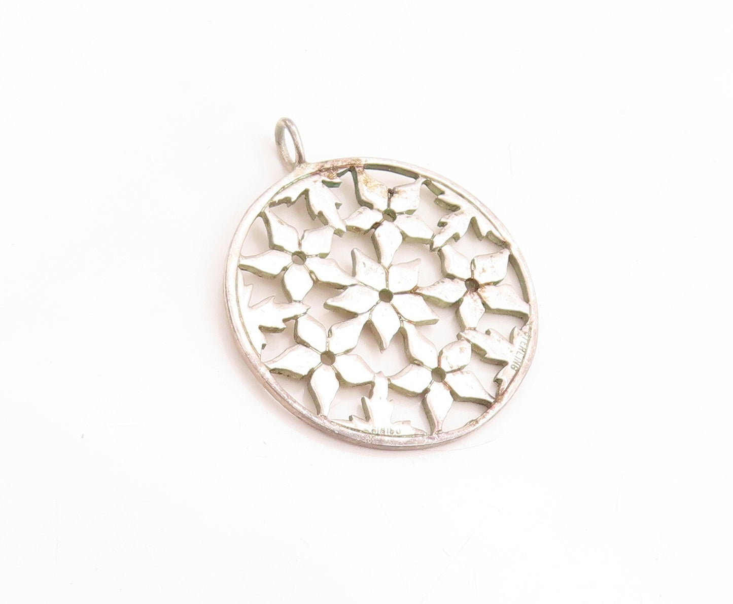 925 Sterling Silver Vintage Pendant Designer Cutout Floral Net Design  PT23754