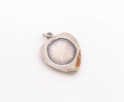 925 Sterling Silver Vintage Pendant Dark Tone Etched Love Heart Charm  PT24982