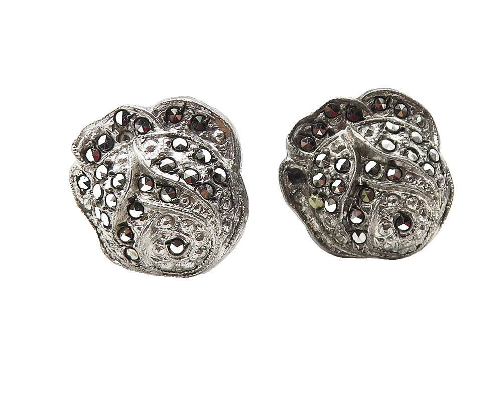 925 Sterling Silver  Vintage Sparkling Flower Non Pierce Drop Earrings  EG5904
