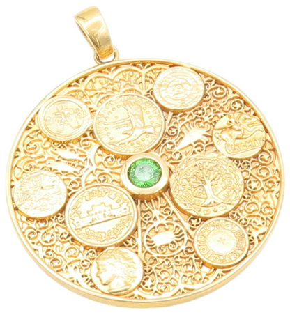 925 Sterling Silver Vintage Pendant Gold Plated CZ Medallion Filigree  PT24189