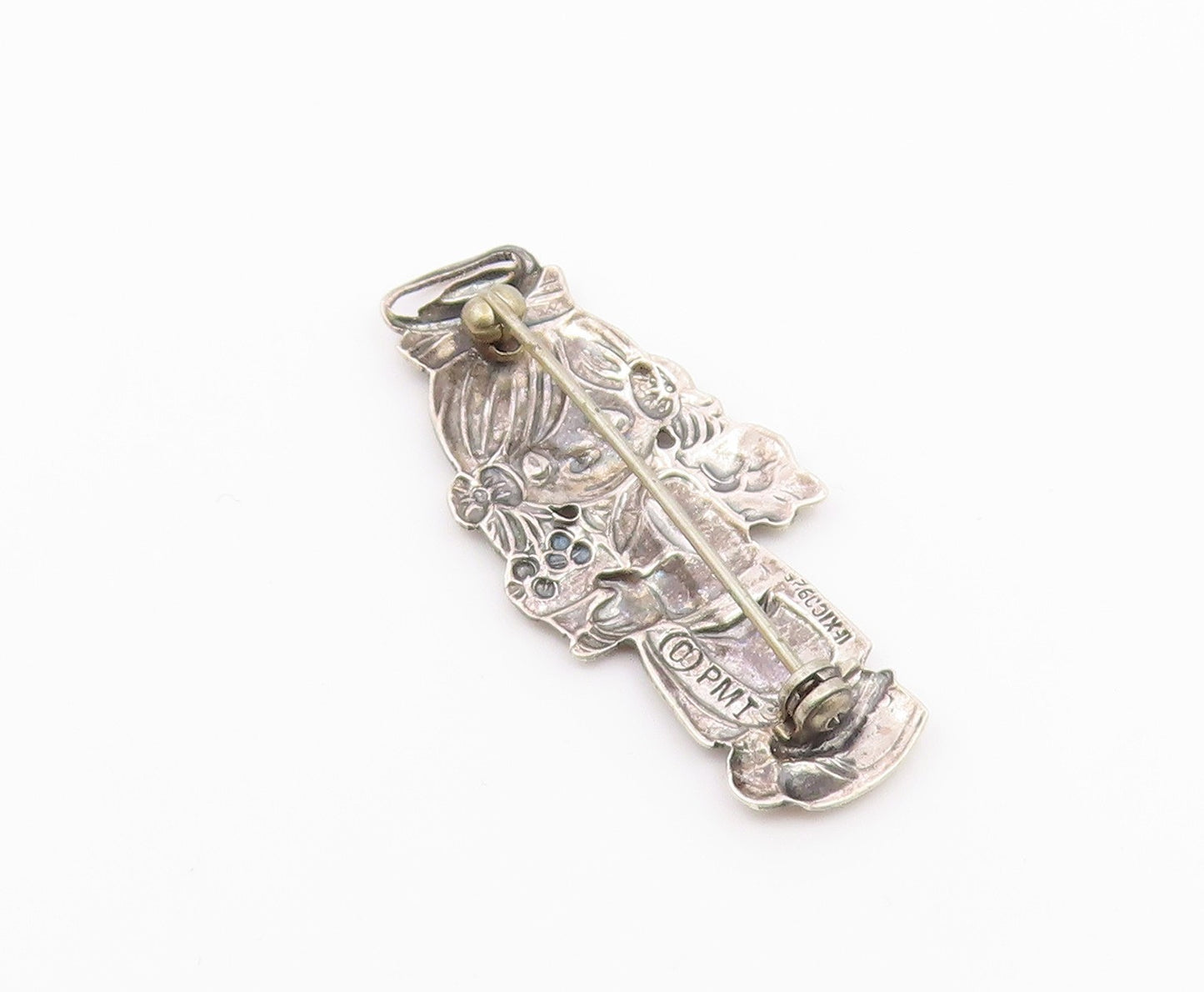 925 Sterling Silver  Vintage Little Girl Angel With Flowers Brooch Pin  BP8589