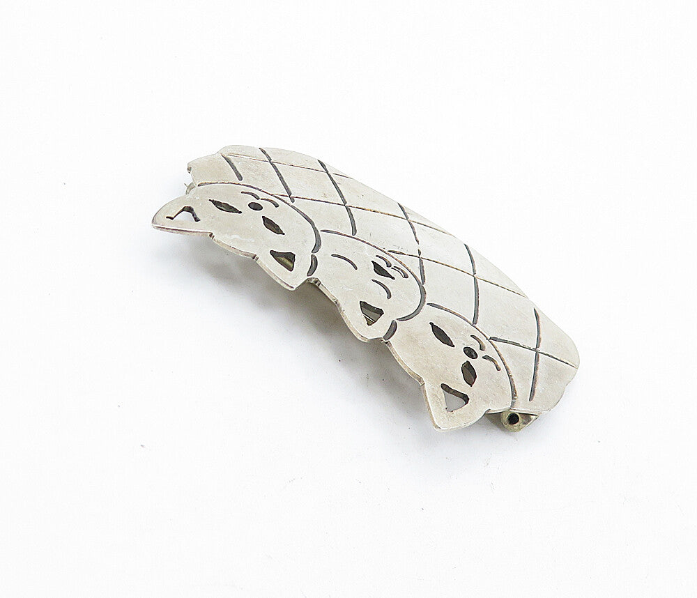 MICHELE MICHEL MEXICO 925 Silver Vintage Etched Triple Cat Brooch Pin BP1588