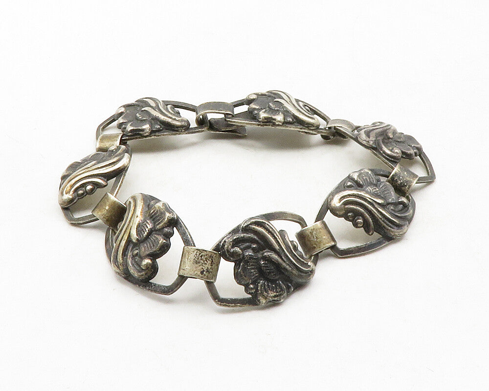 FIR MUNKSGAARD DENMARK 925 Silver Vintage Floral Swirl Chain Bracelet BT4903