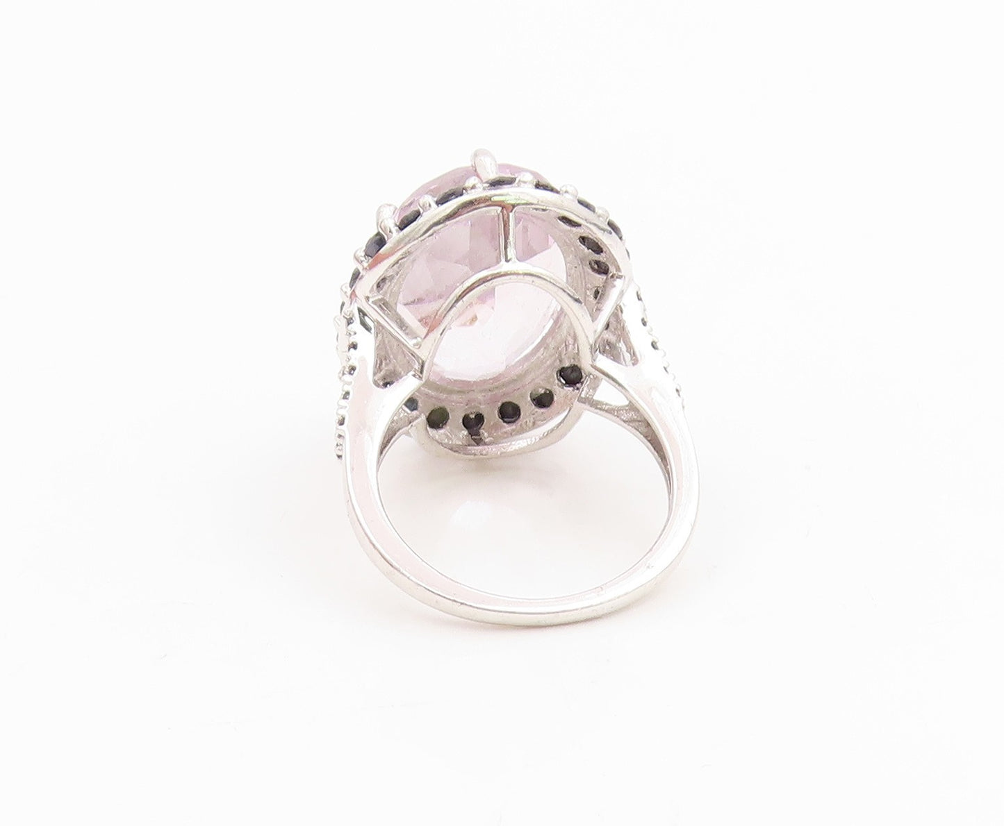 925 Sterling Silver Vintage Ring Rose Quartz Halo Sapphire Band  Sz 7.5  RG36161