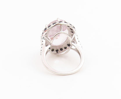 925 Sterling Silver Vintage Ring Rose Quartz Halo Sapphire Band  Sz 7.5  RG36161