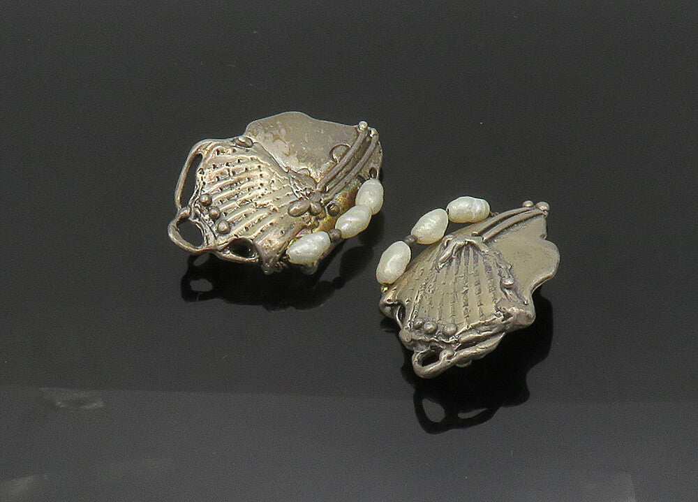 925 Silver  Vintage Baroque Pearls Modernist Non Pierce Earrings  EG10390