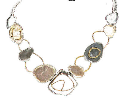 925 Silver & 14K GOLD  Vintage Modernist Two Tone Chain Necklace  NE3206
