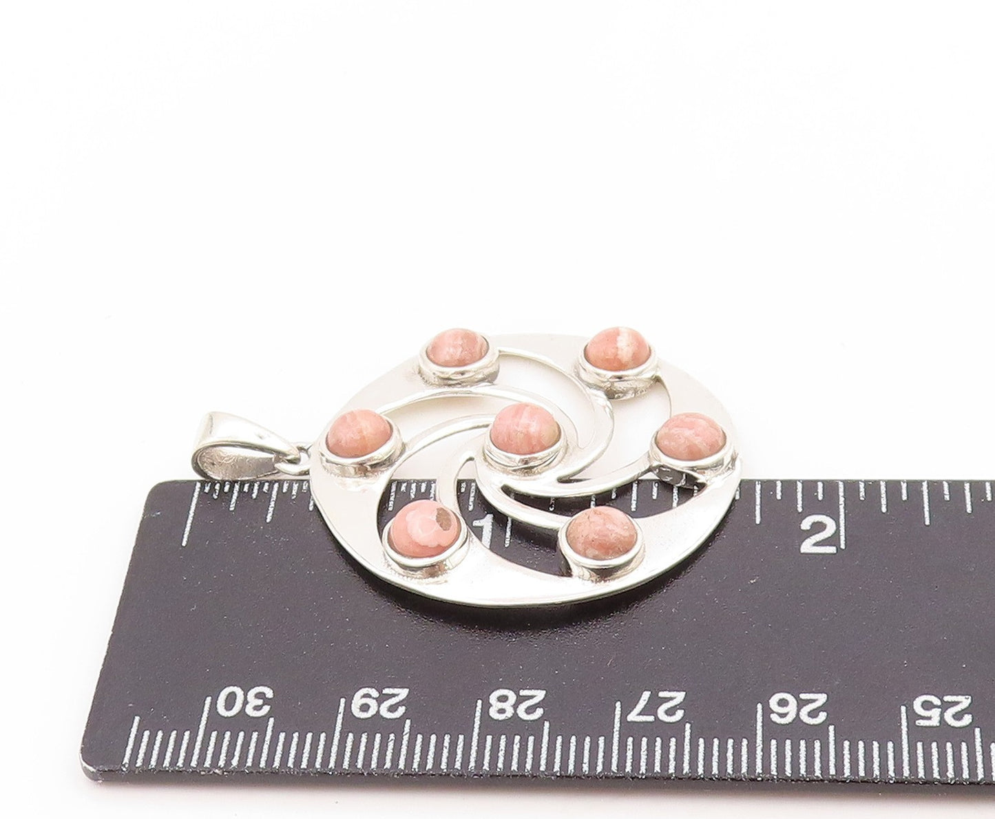 925 Sterling Silver Vintage Pendant Rhodochrosite Celtic Spiral Circle PT25829