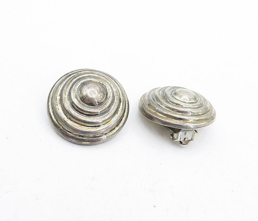JONDELL MEXICO 925 Silver  Vintage Round Spiral Dome Pierce Earrings  EG2379