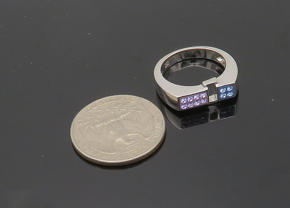 925 Silver  Vintage Purple & Blue Crystal Square Band Ring Sz 7  RG20569