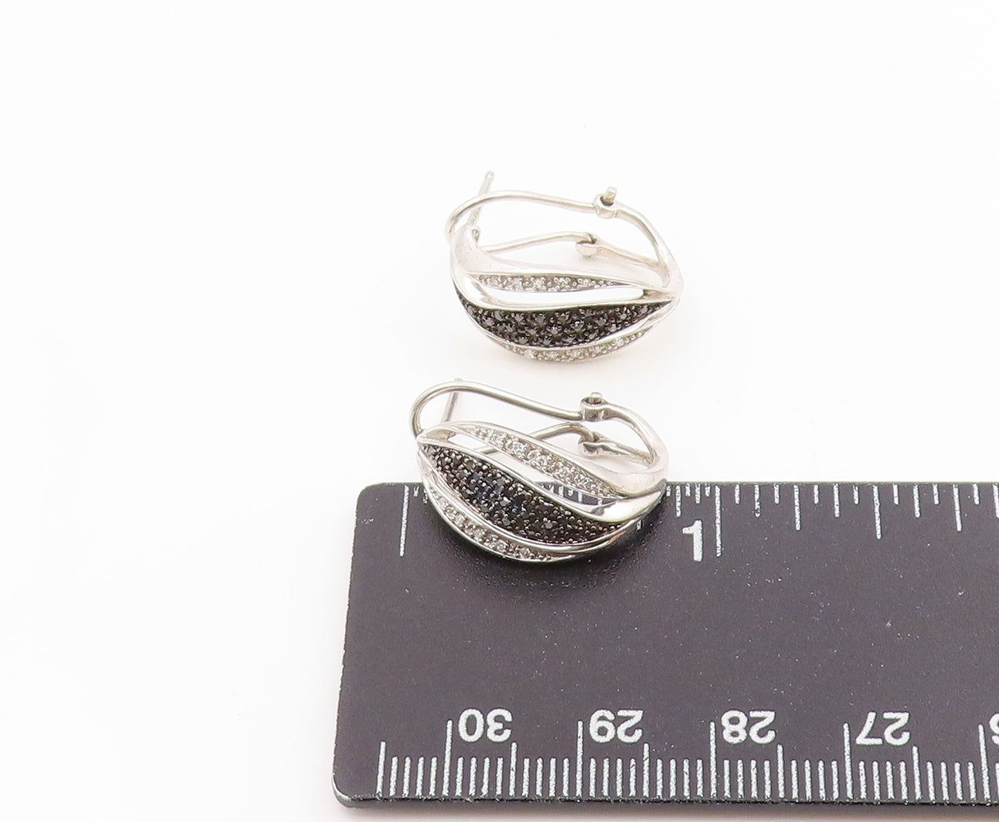 925 Sterling Silver Vintage Earrings Elegant Real Diamonds Crossover  EG14343