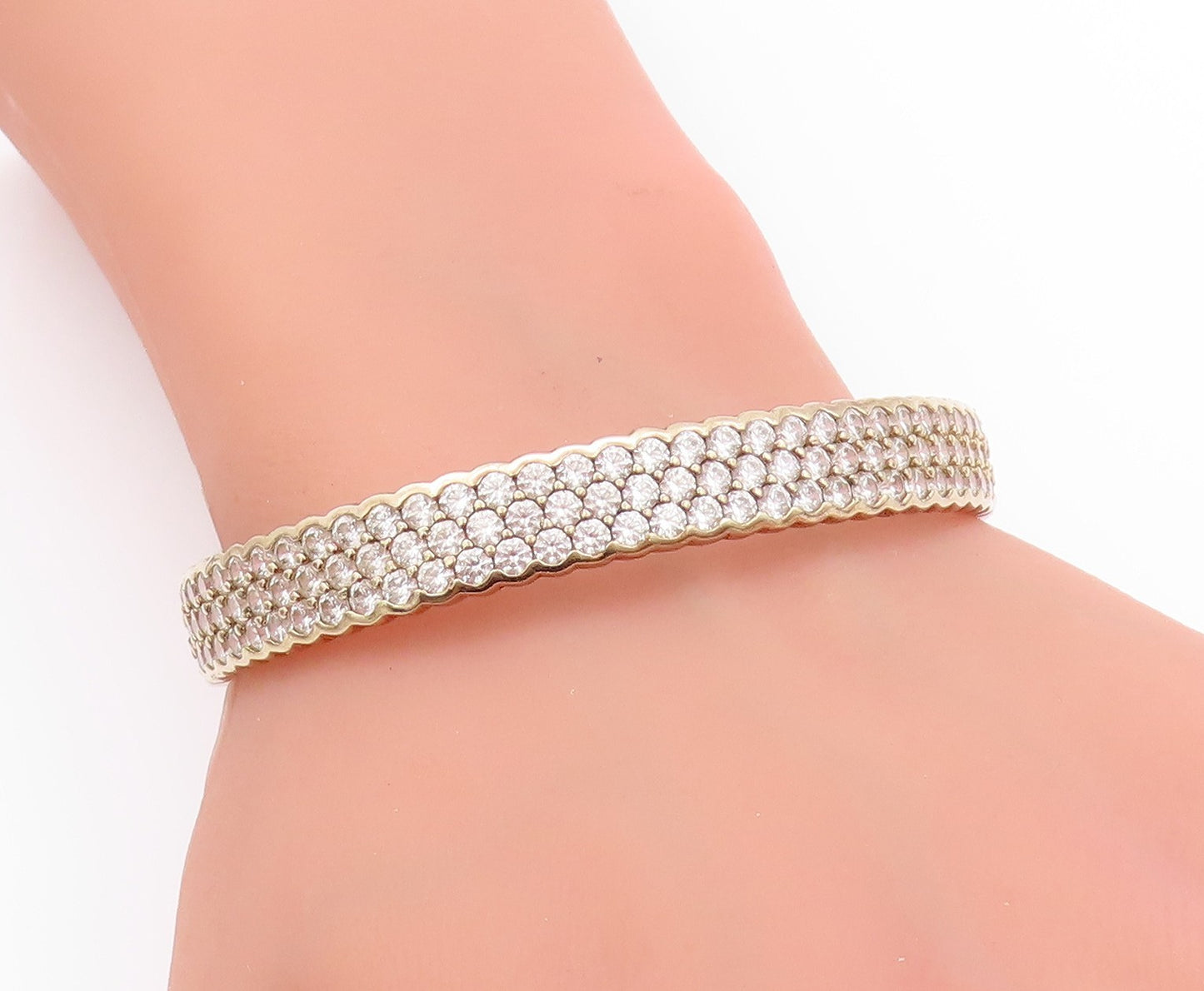 925 Sterling Silver Vintage Bracelet Gold Plated CZ Inlay Cuff  BT11218