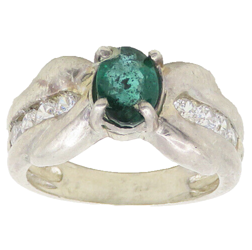 925 Sterling Silver  Vintage Prong Set Emerald & Topaz Band Ring Sz 6  RG18533