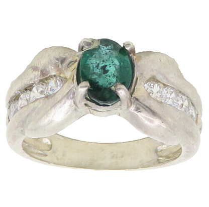 925 Sterling Silver  Vintage Prong Set Emerald & Topaz Band Ring Sz 6  RG18533