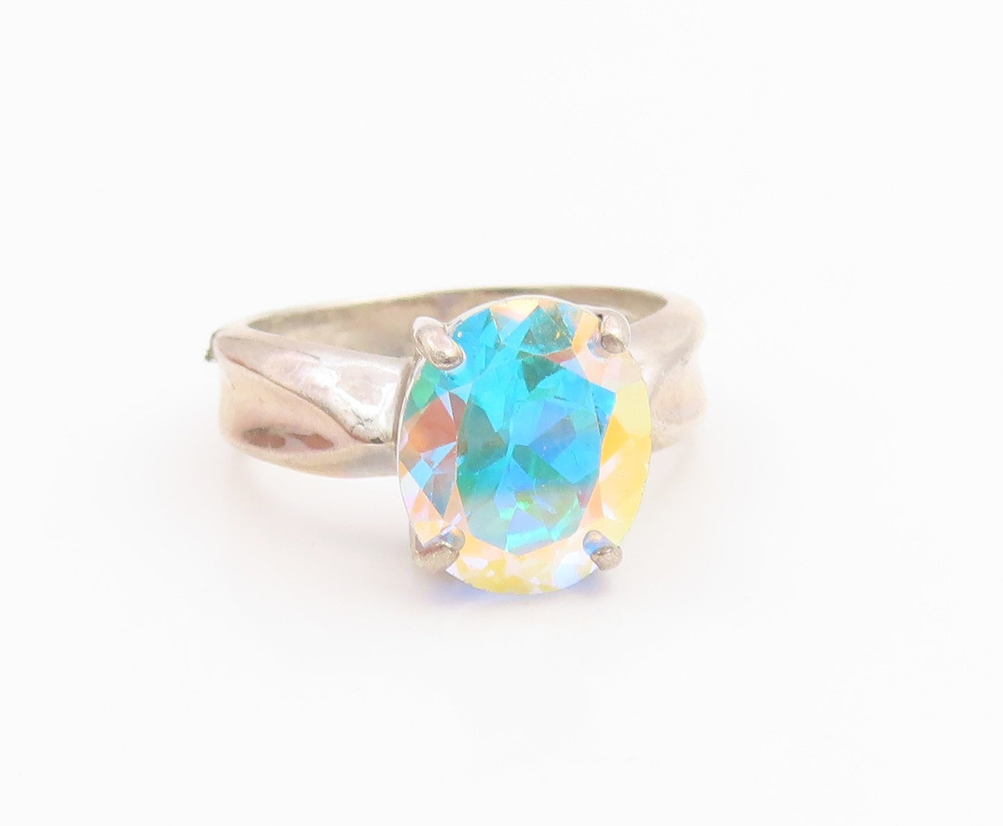 925 Sterling Silver Vintage Ring BADAVICI  Mystic Topaz Solitaire  Sz 9  RG35479