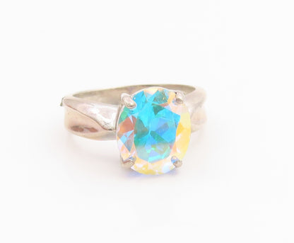 925 Sterling Silver Vintage Ring BADAVICI  Mystic Topaz Solitaire  Sz 9  RG35479