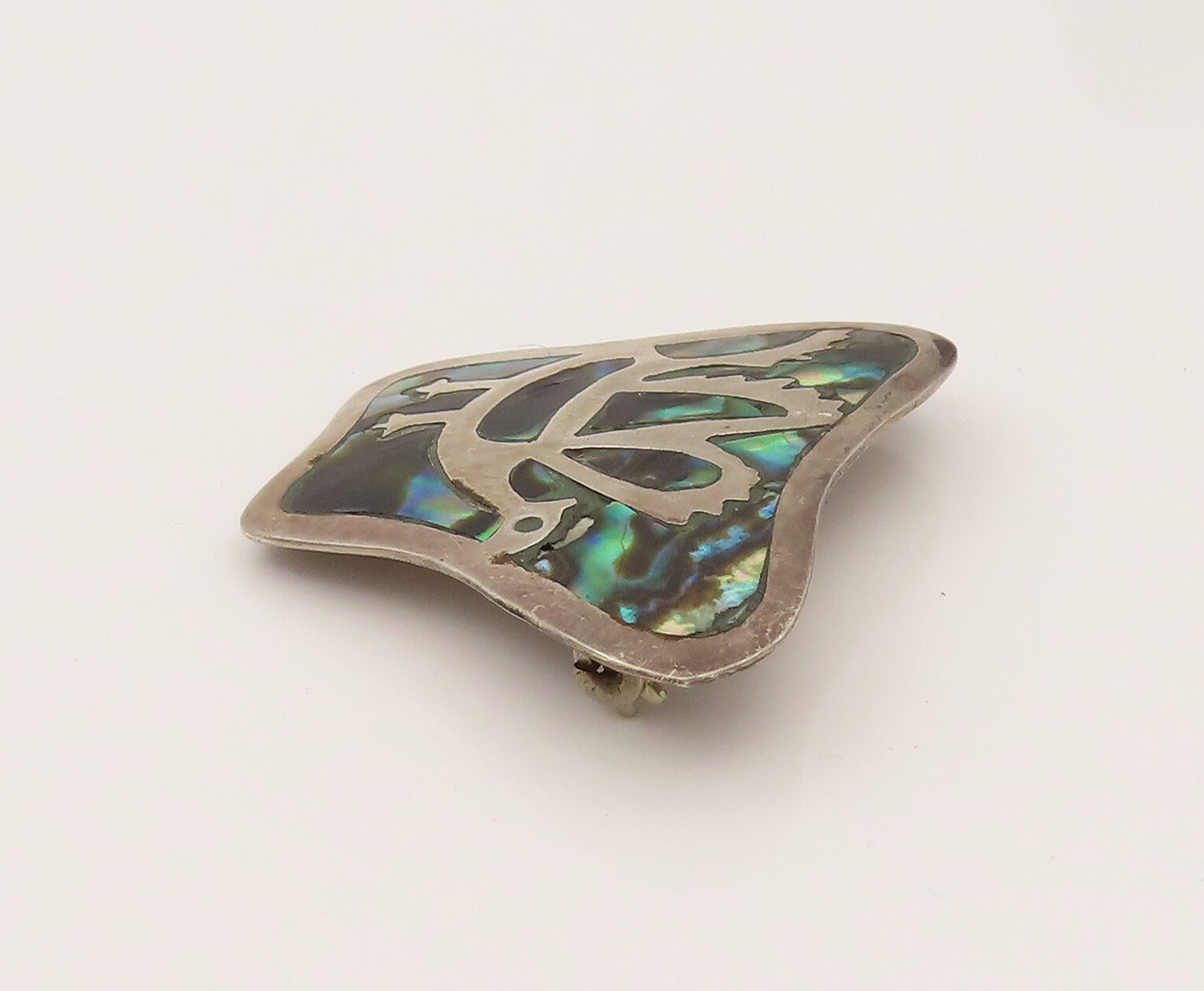 PEDRO CASTILLO 925 Silver  Vintage Inlaid Abalone & Bird Brooch Pin  BP10223