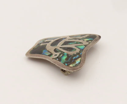 PEDRO CASTILLO 925 Silver  Vintage Inlaid Abalone & Bird Brooch Pin  BP10223