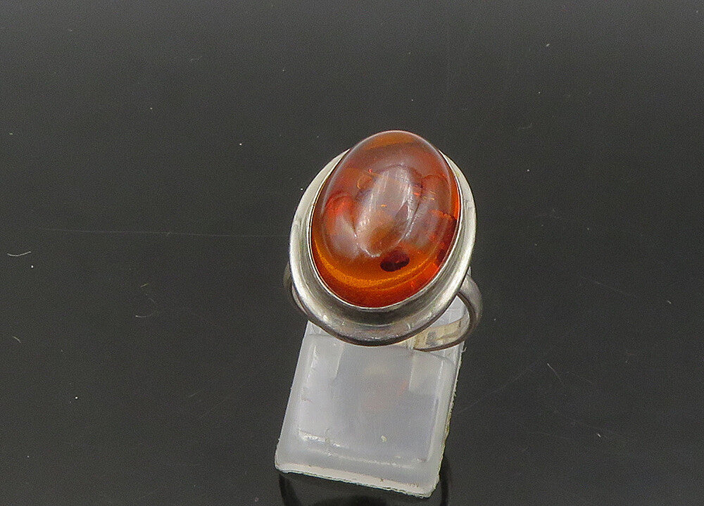 925 Sterling Silver Vintage Cabochon Cut Amber Cocktail Ring Sz 7  RG22010