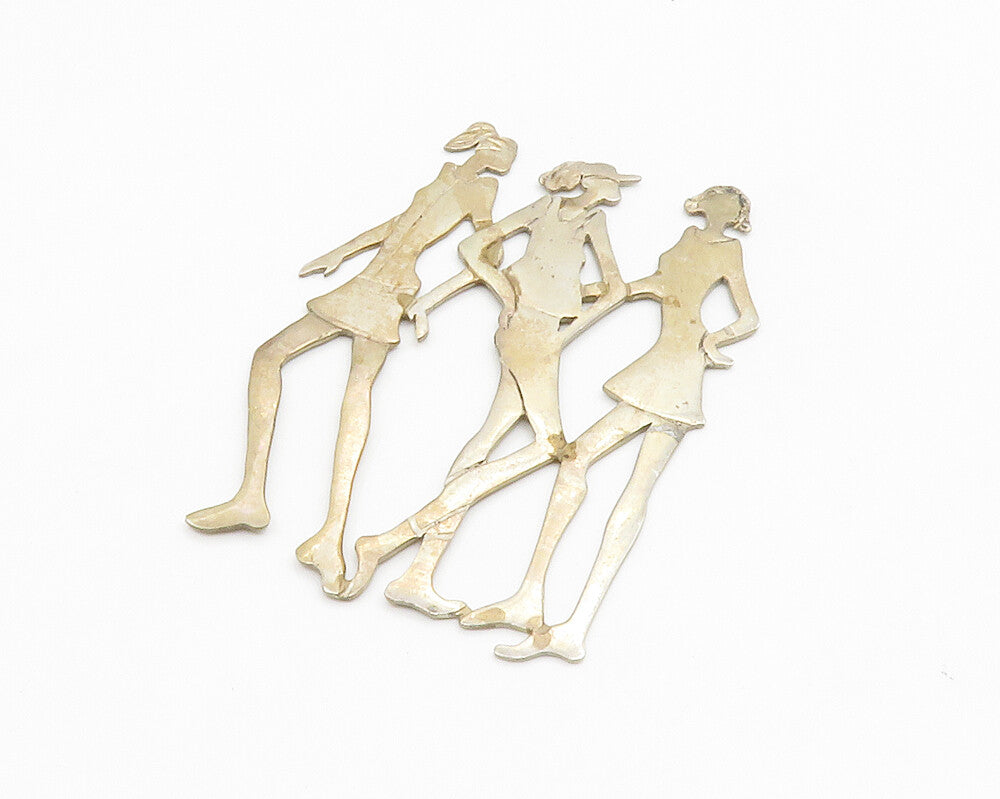 925 Sterling Silver  Vintage Shiny Three Women Silhouette Trinket  TR2060