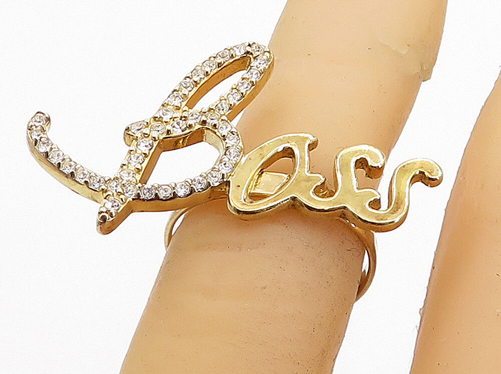 925 Sterling Silver  Topaz Shiny Gold Plated Boss Band Ring Sz 6  RG4982