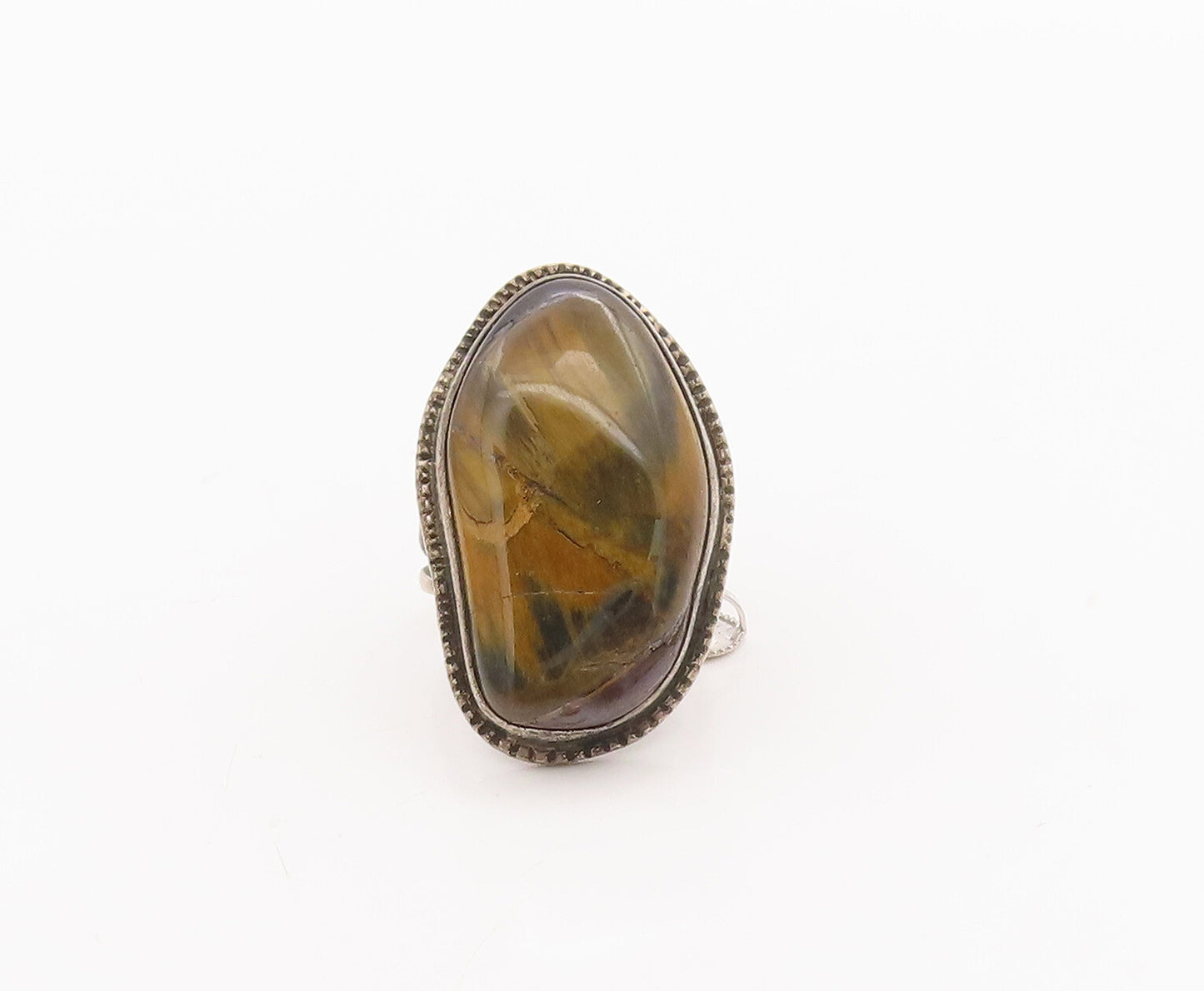 925 Sterling Silver Vintage Ring Amorphas Shape Tiger's Eye  Sz 7  RG28463