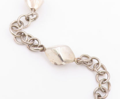 925 Silver  Vintage Hollow Cube Shape Abstract Rolo Chain Necklace  NE3885