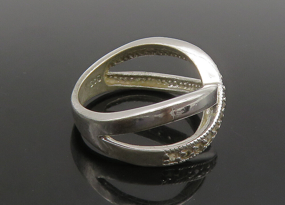 925 Sterling Silver  Vintage Shiny Topaz Crossed Band Ring Sz 6.5  RG23504