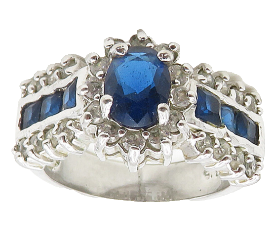 925 Sterling Silver  Shiny Blue & White Topaz Band Ring Sz 9  RG18594