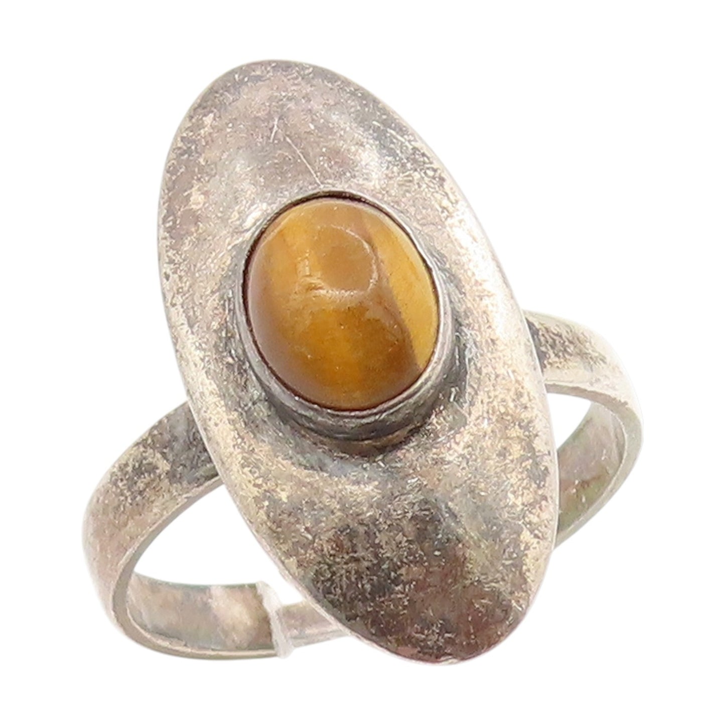 925 Sterling Silver Vintage Ring ISRAEL Tiger's Eye Statement Band Sz 8 RG34694