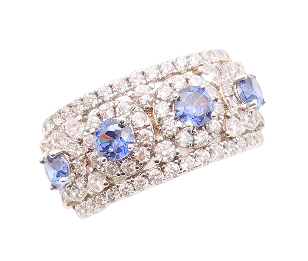 925 Sterling Silver Vintage Ring Round Cut Sapphire Halo CZ Inlay  Sz 7  RG30511