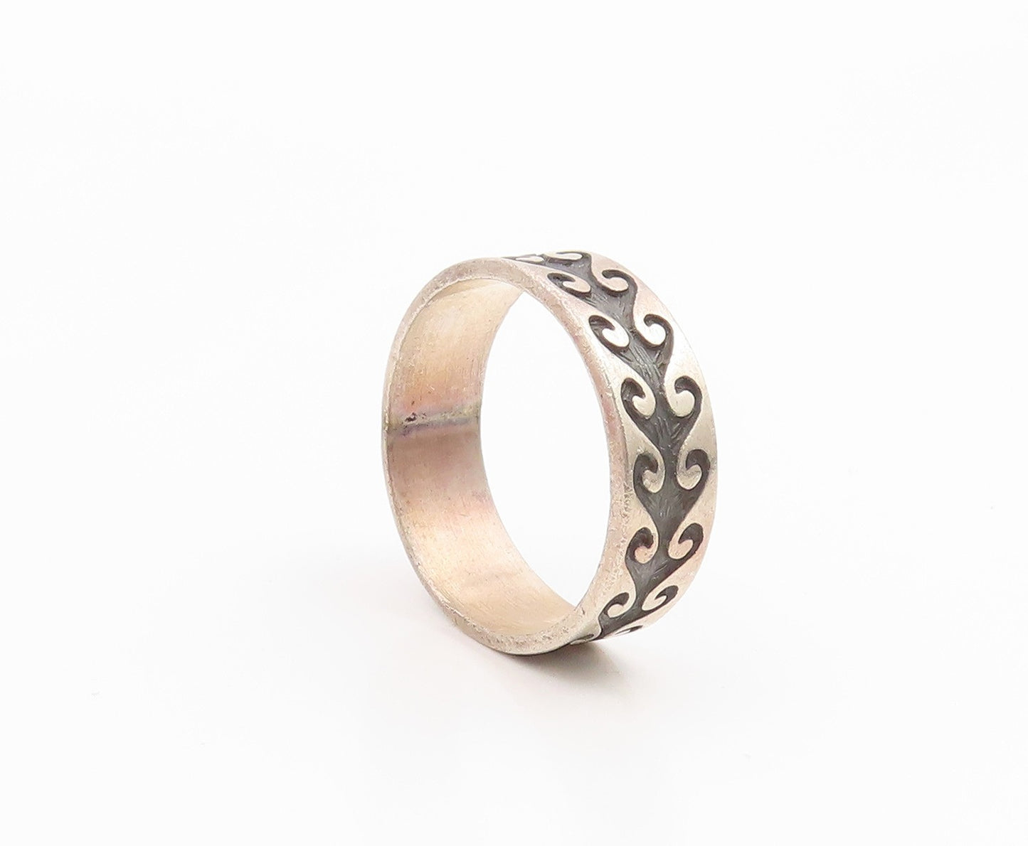 925 Sterling Silver Vintage Ring Classic Carved Ocean Wave Band  Sz 14  RG35503
