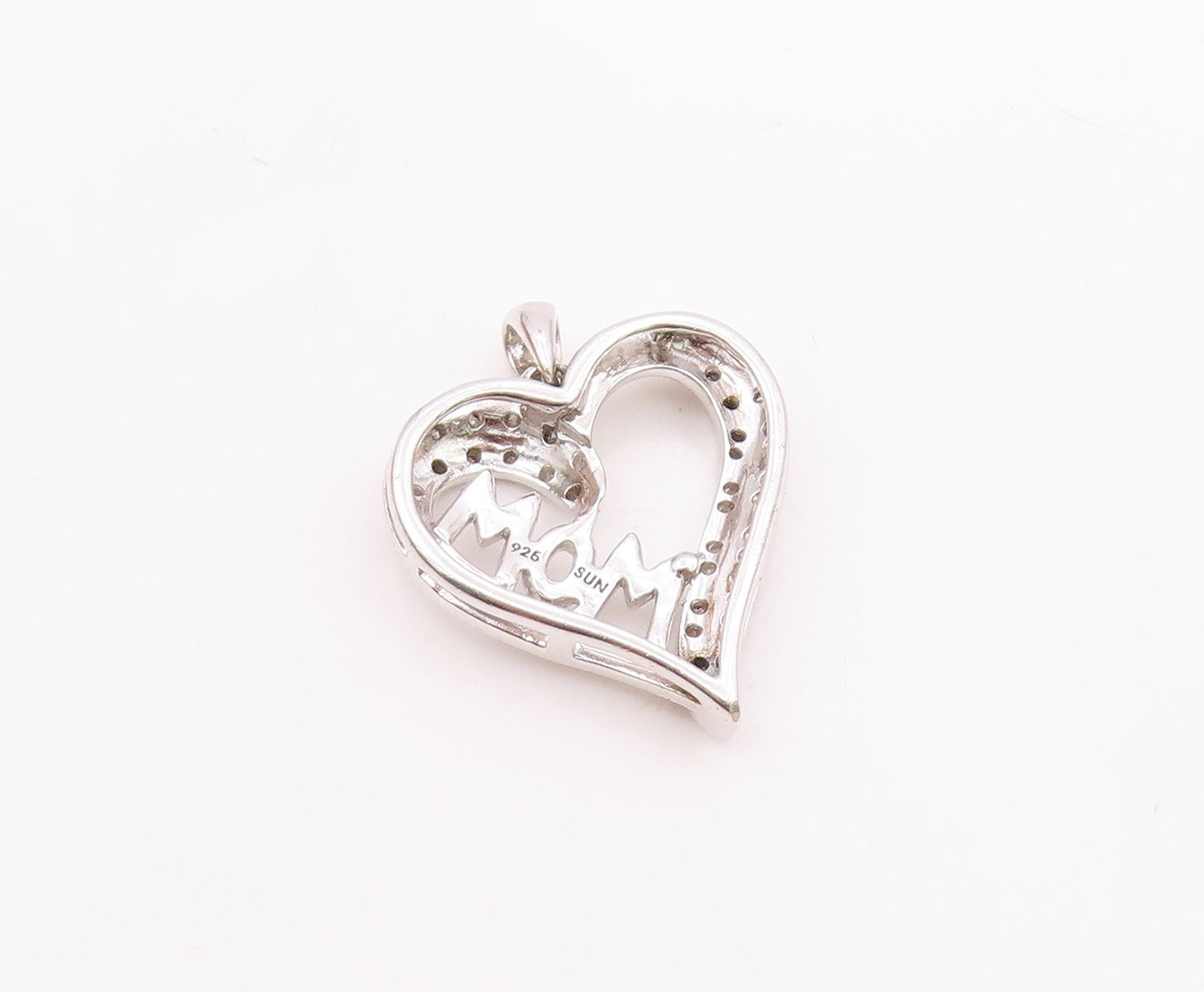 925 Sterling Silver  Vintage Genuine Diamonds Mom Love Heart Pendant  PT16609