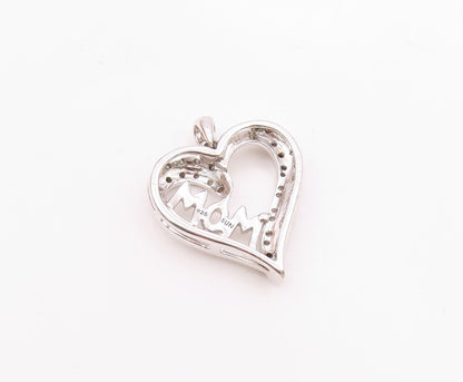 925 Sterling Silver  Vintage Genuine Diamonds Mom Love Heart Pendant  PT16609