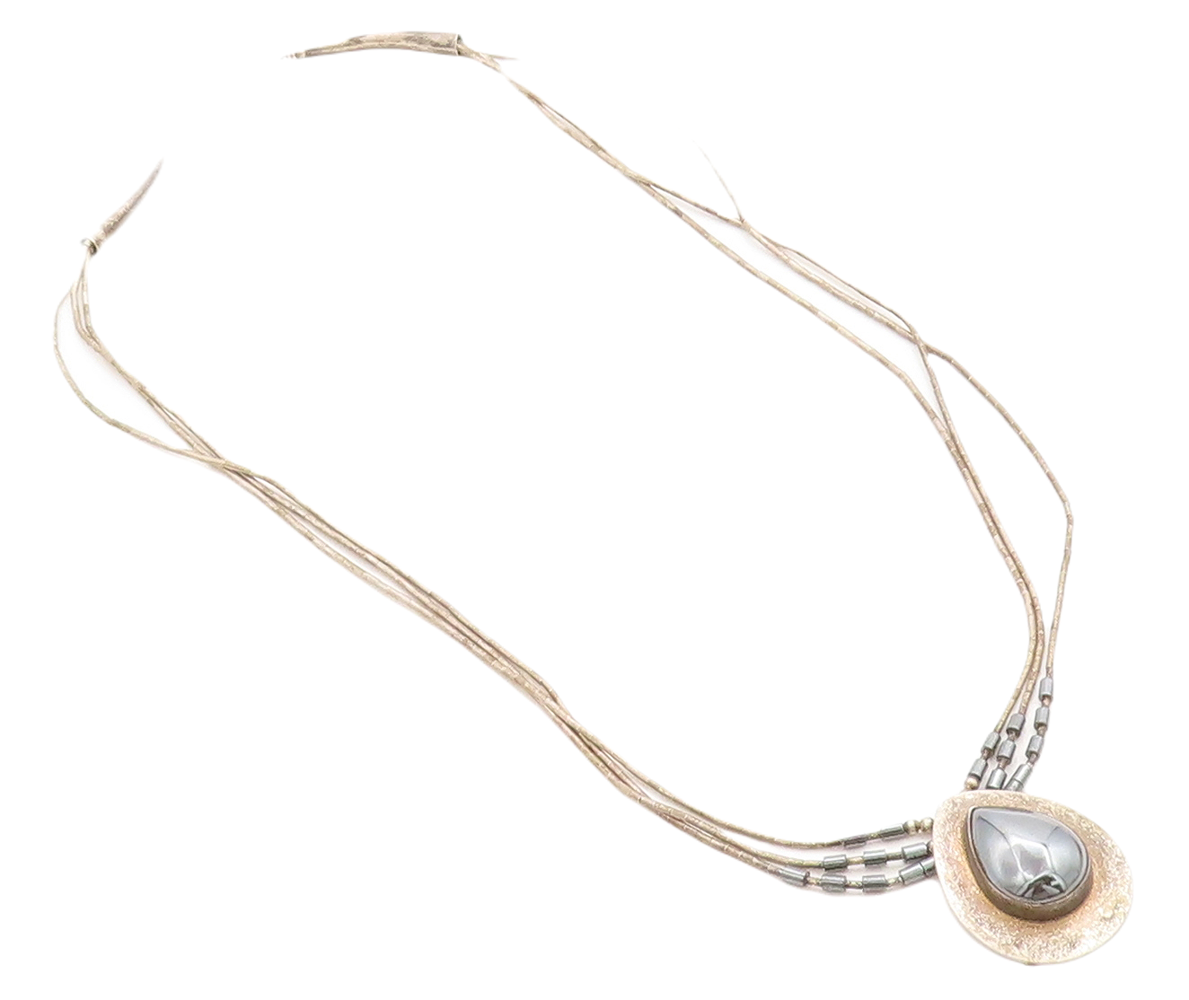 NAVAJO 925 Sterling Silver  Vintage Tear Drop Hematite Chain Necklace  NE1618