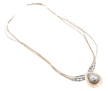 NAVAJO 925 Sterling Silver  Vintage Tear Drop Hematite Chain Necklace  NE1618